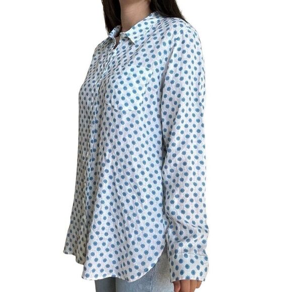 New L.L. Bean White 100% Linen Button Down Shirt Long Sleeve Floral Size XL NWOT - Picture 2 of 8